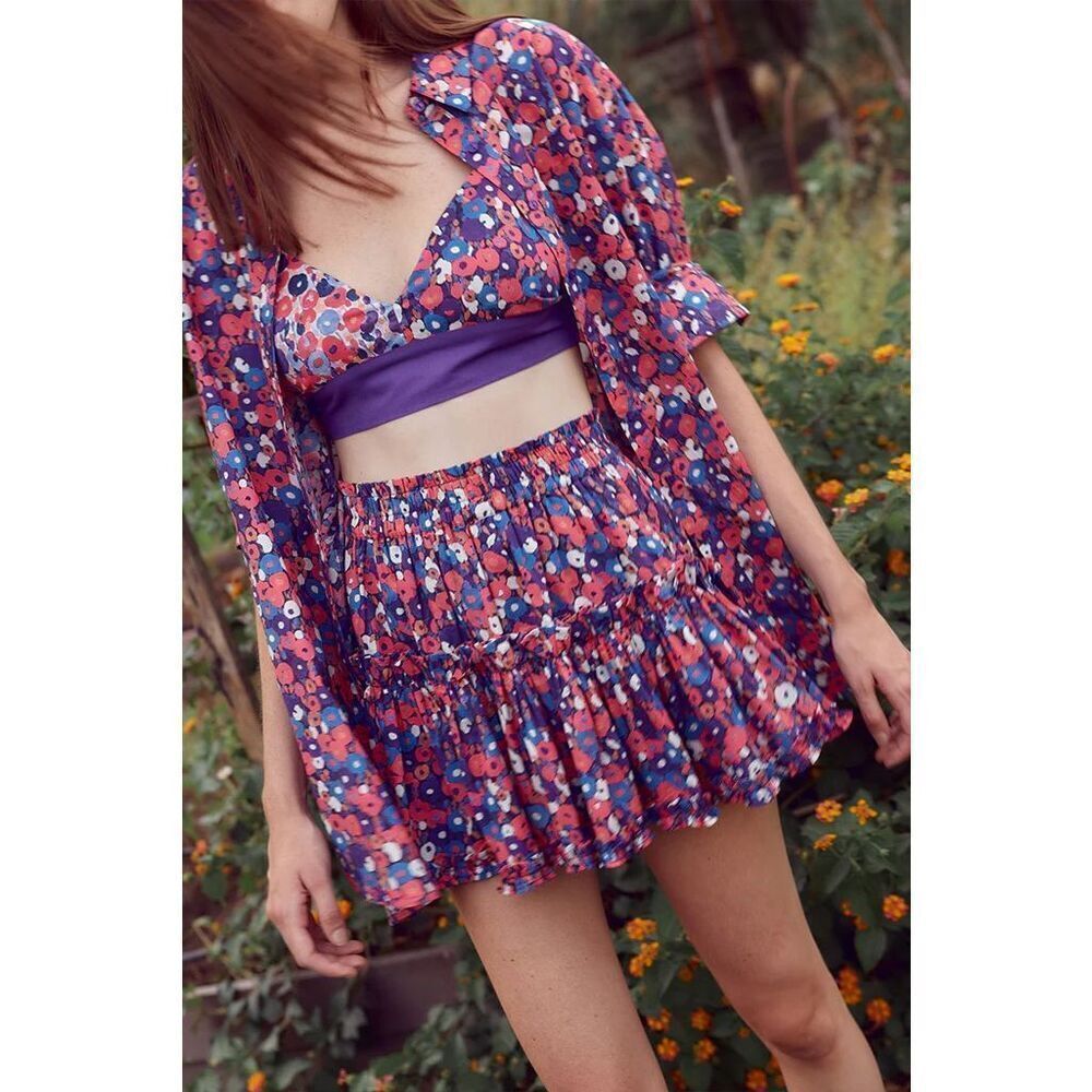 Maia Bergman pink floral Dark Garden flowy XS blouse